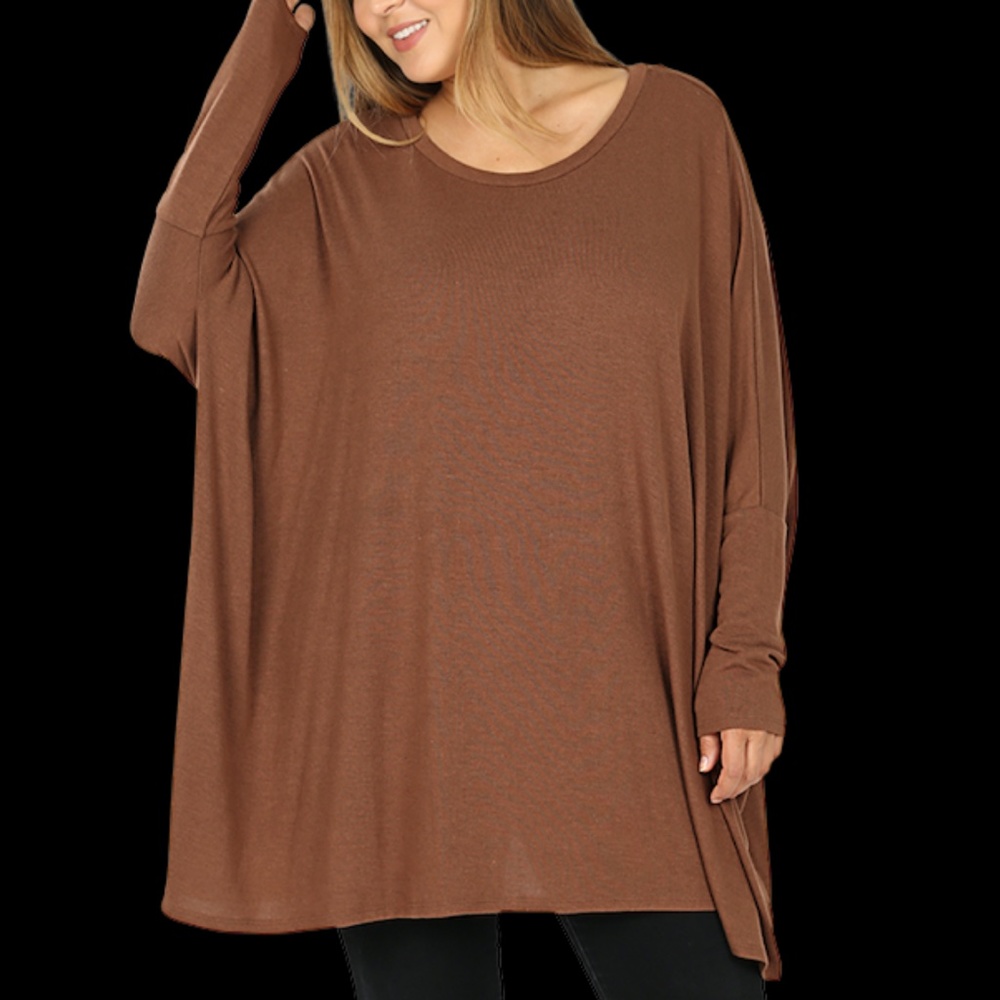 Fall Wardrobe Piece Plus Size Oversized Round Neck Poncho Lt Brown - Picture 2 of 2